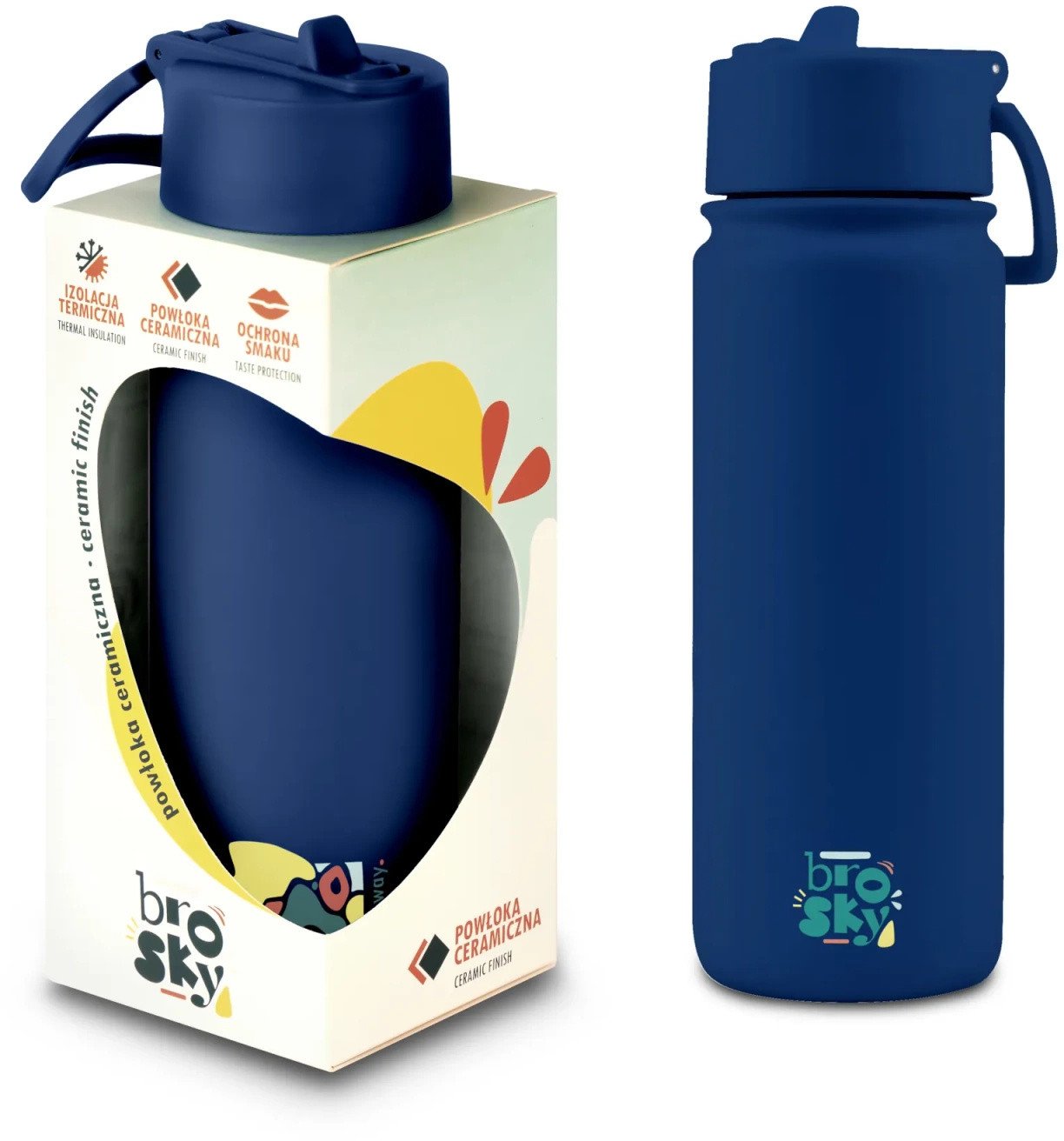 Brosky Abstract Granatowa stalowa butelka termiczna ze słomką 550 ml