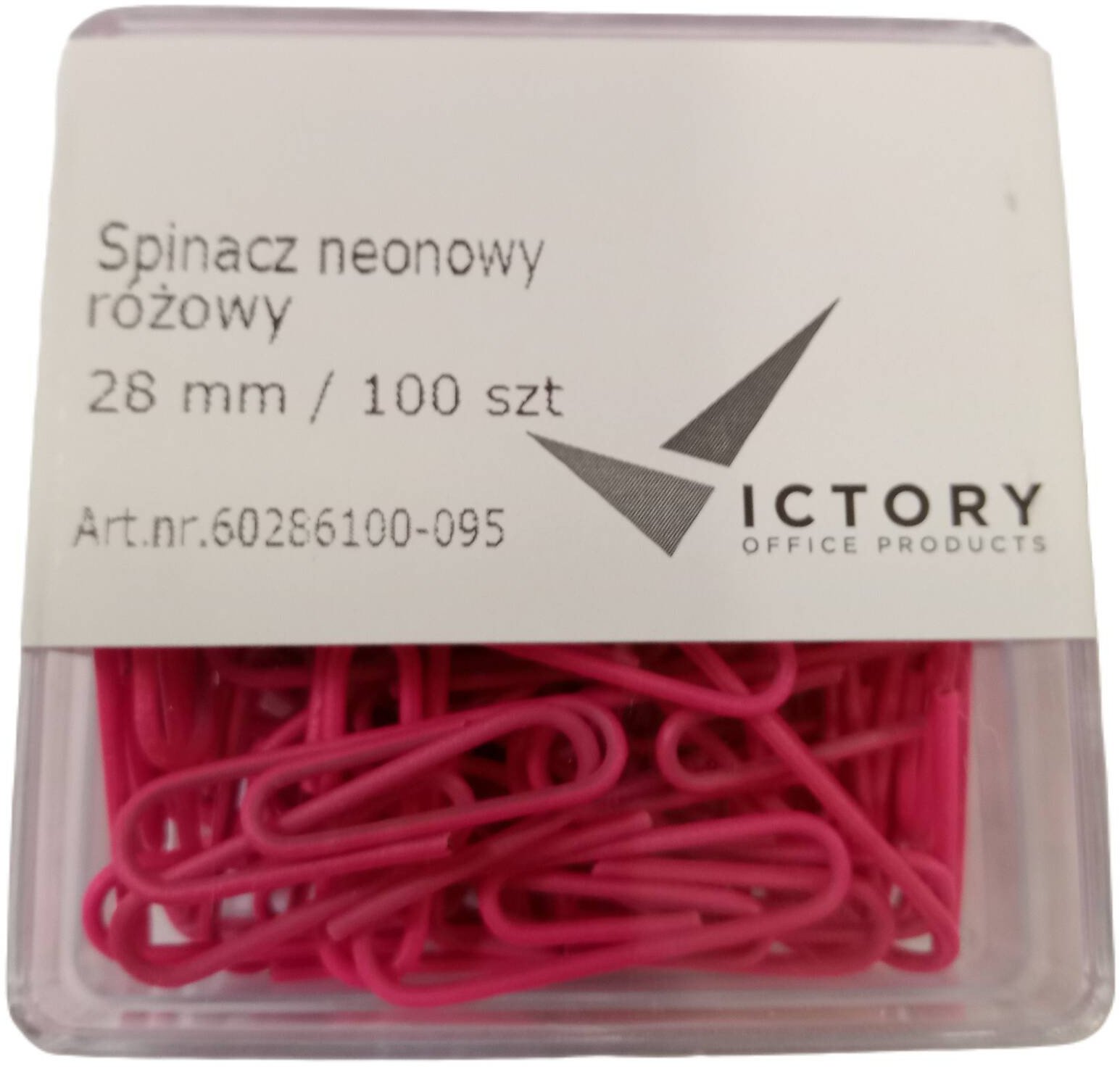Victory Office Product Spinacze okrągłe 28mm VICTORY OFFICE PRODUCTS 60286100-095 neonowe różowe metalowepowlekane w pojemniku plastikowym 100szt