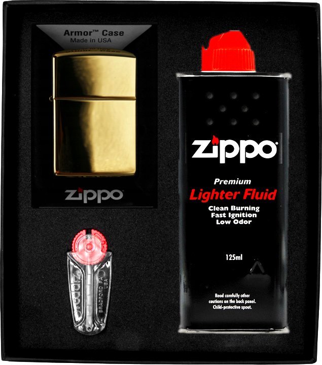 Zestaw ZIPPO Zapalniczka HIGH POLISHED BRASS ARMOR HEAVY Prezentowy No1