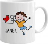 Koszulkowy Puzzle + Imię (męskie) - kubek na prezent - produkt personalizowany
