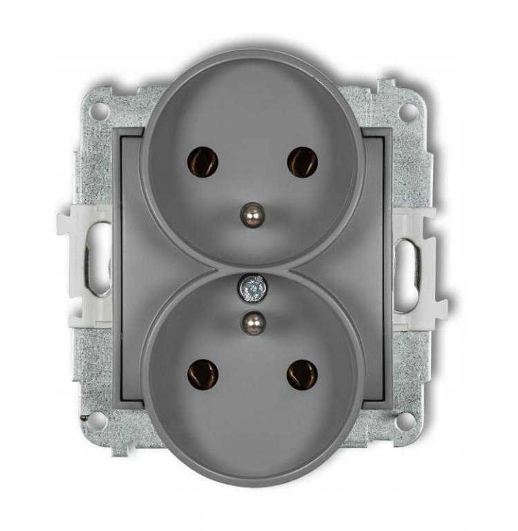 ICON Mechanizm gniazda podwójnego do ramki z uziemieniem 2x(2P+Z) (bez przesłon torów prądowych) szary mat 27IGPR-2z