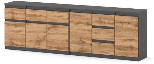 Komoda Szafka 240cm Do Salonu Duża Pojemna 6 Szuflad Szara San Sebastian