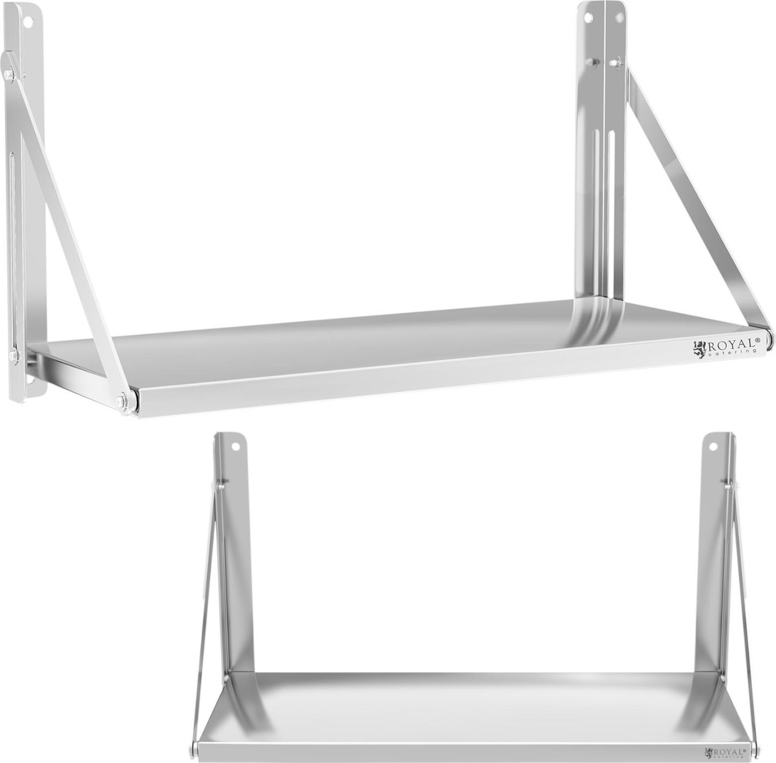 Royal Catering Półka ścienna gastronomiczna składana ze stali nierdzewnej do 40 kg 80 x 30 cm Półka ścienna gastronomiczna składana ze stali nierdzewn