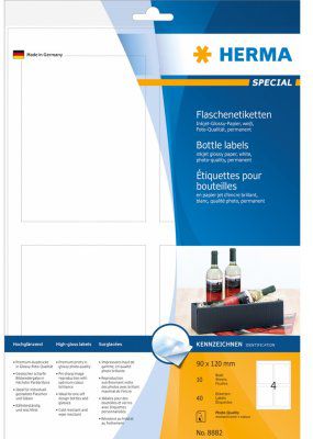 Herma Etykiety na butelki, biały, do drukarek atramentowych, błyszczący papier, 40 sztuk (8882)