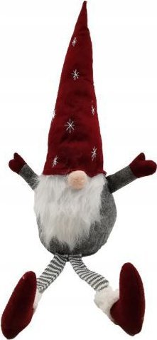 Dekoracja świąteczna kontrast Skrzat świąteczny Mikołaj Krasnal siedzący 70cm czerwony