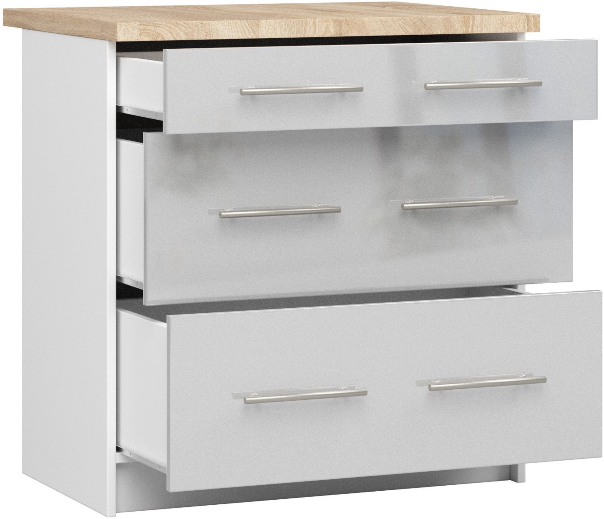 Szafka Kuchenna Stojąca Z Blatem 3 Szuflady 80cm Spremium Szary Połysk