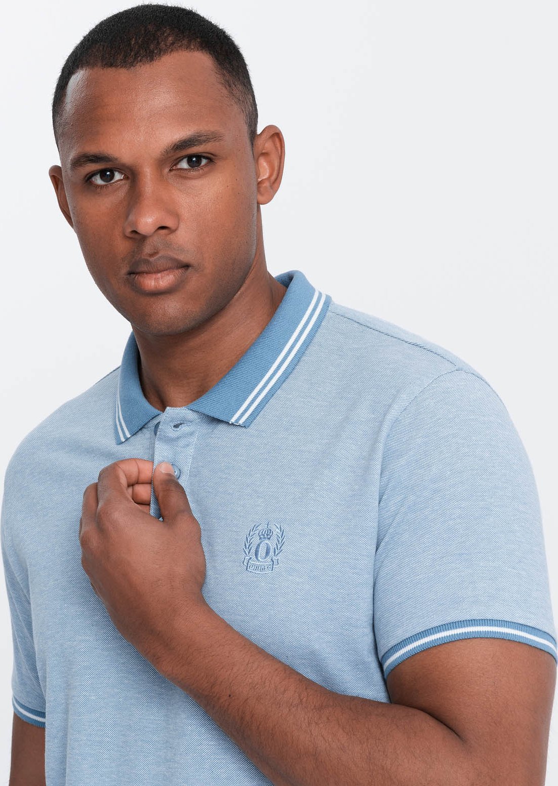 Ombre Melanżowa koszulka męska polo z kołnierzykiem w paski niebieska V3 OM-POSS-0109 S