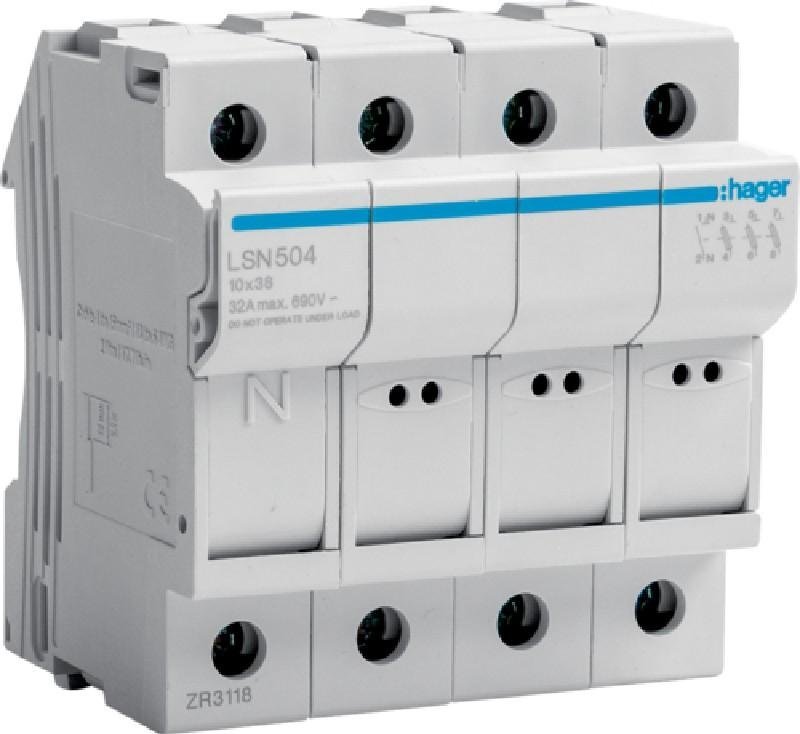 Hager Modułowa podstawa bezpiecznikowa 3P+N 32A 690V LSN504 10x38mm