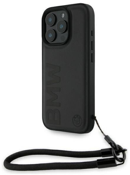 BMW BMHCP16L23RMRLK iPhone 16 Pro 6.3" czarny/black hardcase Signature Leather Wordmark Cord