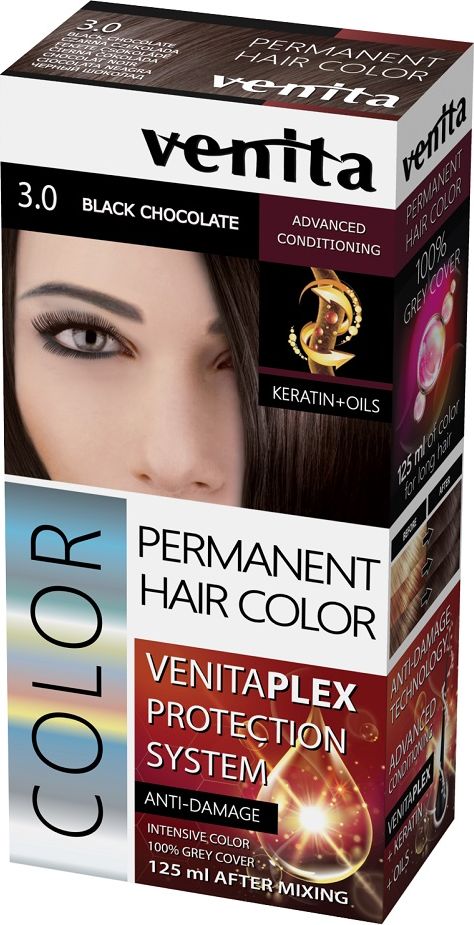 Venita Permanent Hair Color farba z systemem ochrony koloru 3.0 Black Chocolate