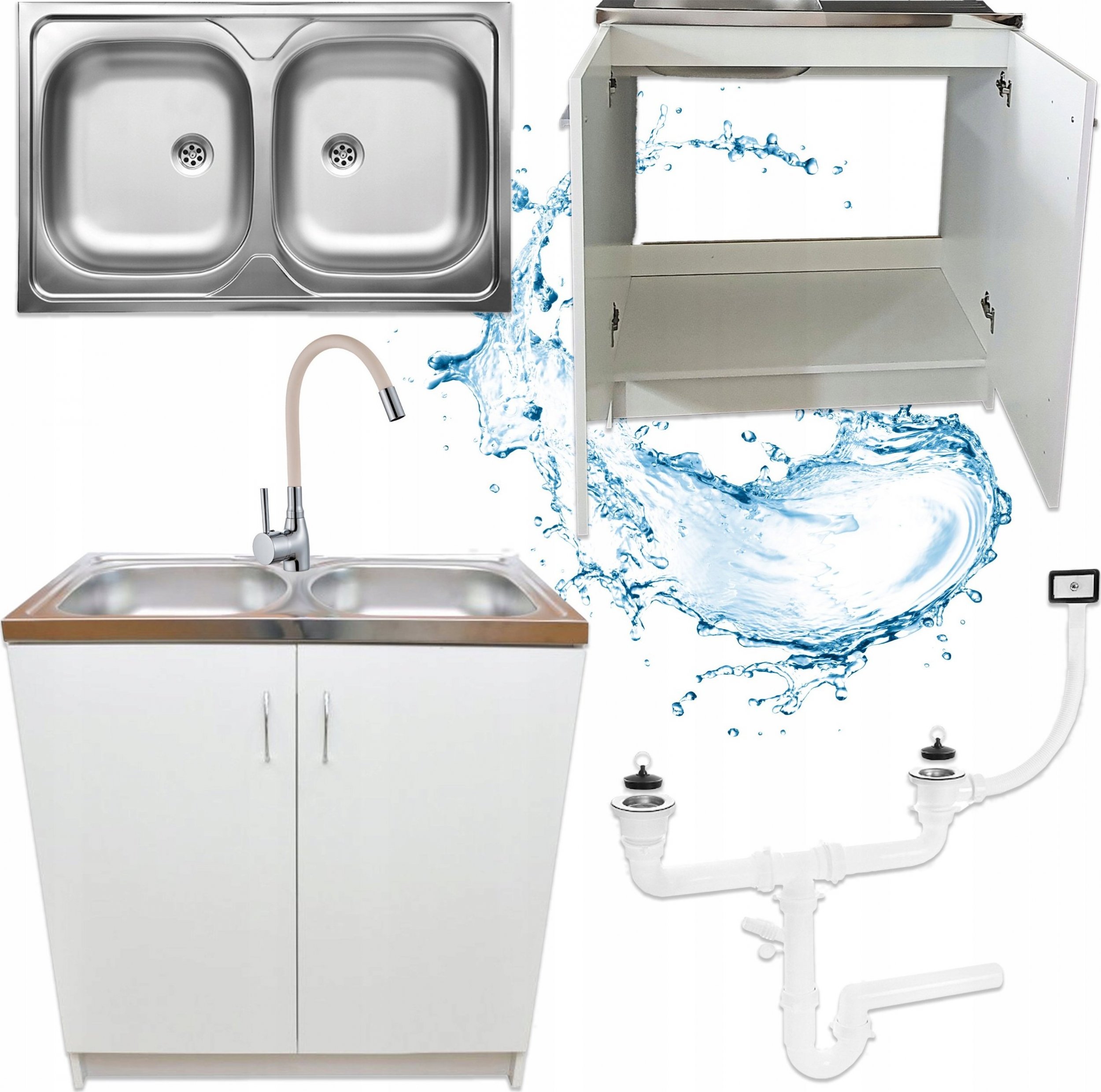 Stamar Biała Szafka Łazienkowa Wisząca z Lustrem 85 cm Lakier + Kinkiet 60 cm LED