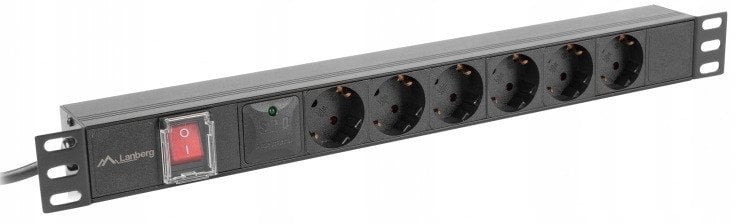 LISTWA ZASILAJĄCA RACK PDU 19" LANBERG 1U 16A 6X SCHUKO 2M CZARNA C14