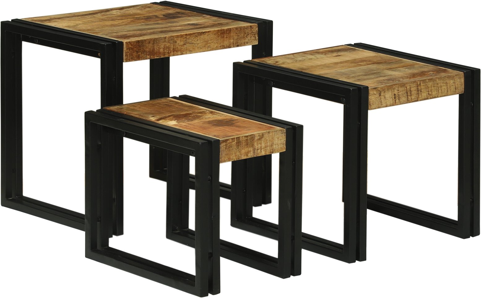 Stoliki Gniazdowe 3 szt. Solidne Surowe Drewno Mango