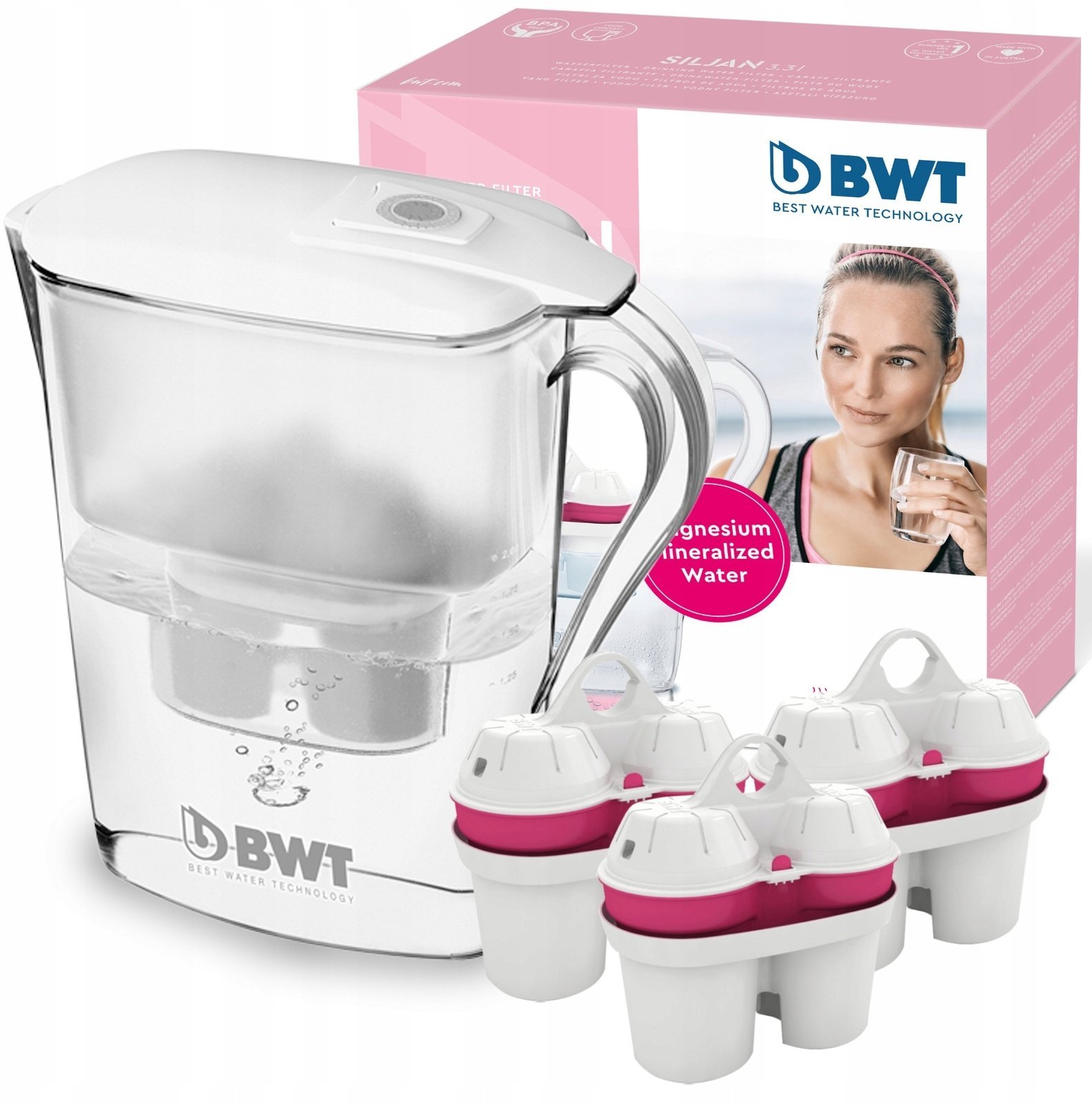 Dzbanek filtrujący BWT Dzbanek filtrujący wodę Siljan 3.3 l Biały + 3 wkłady magnezowe