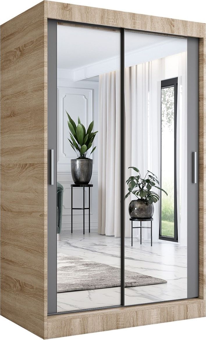 MKPOL Szafa przesuwna MODUO COMFORT 120 dąb sonoma/antracyt z dwoma lustrami