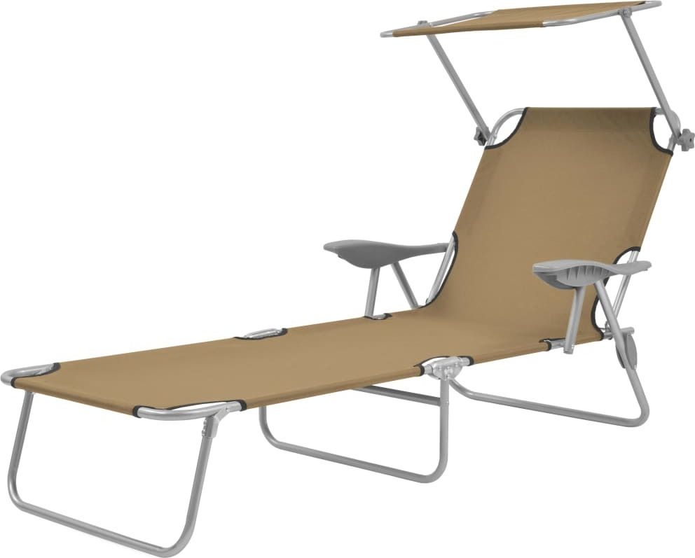 vidaXL składany leżak z daszkiem, stalowy, taupe (44297)