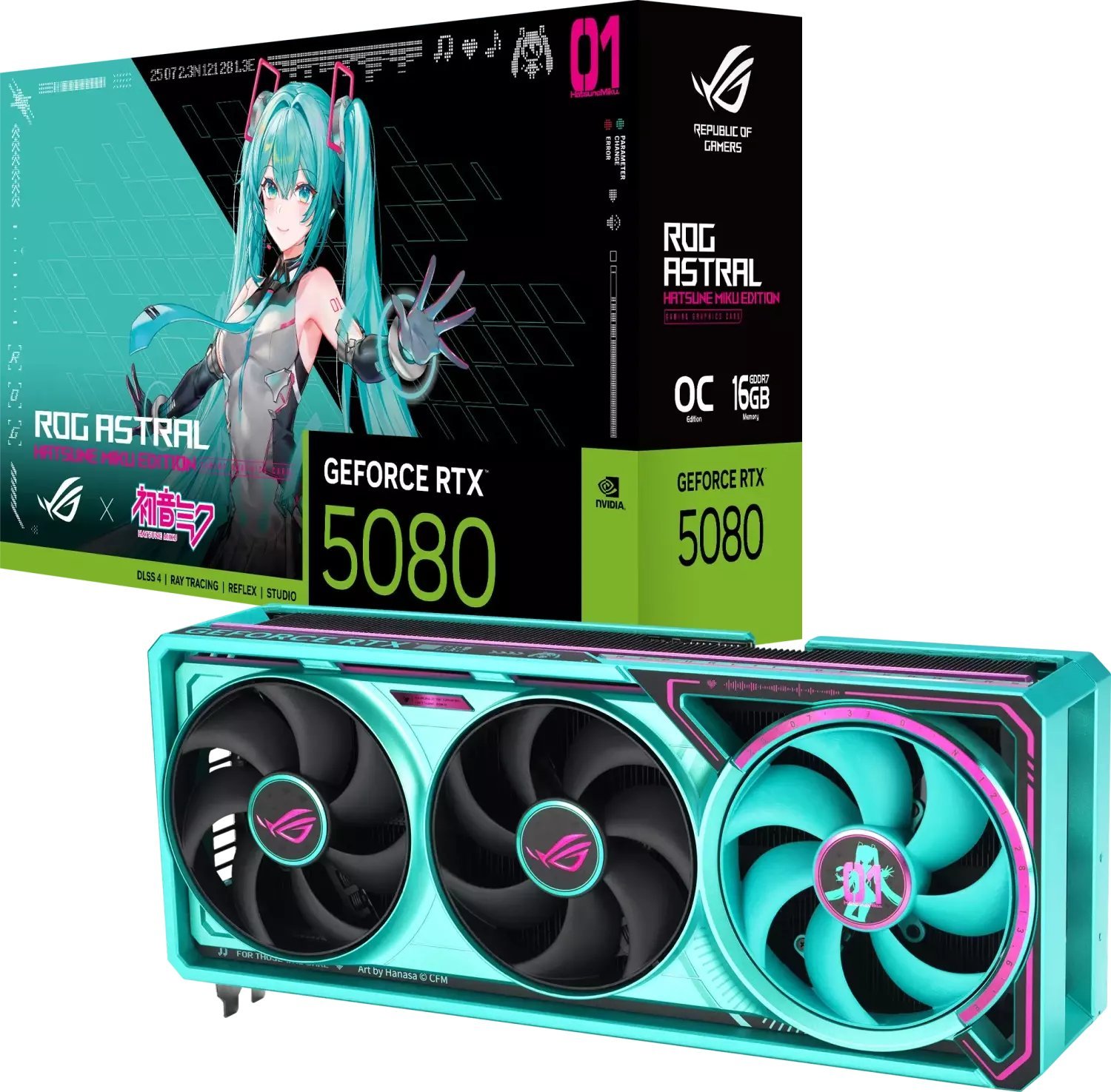 Karta graficzna Asus ROG Astral GeForce RTX 5080 OC Hatsune Miku Edition 16GB GDDR7 DLSS4 (ROG-ASTRAL-RTX5080-O16G-HATSUNE-MIKU-EDITION)