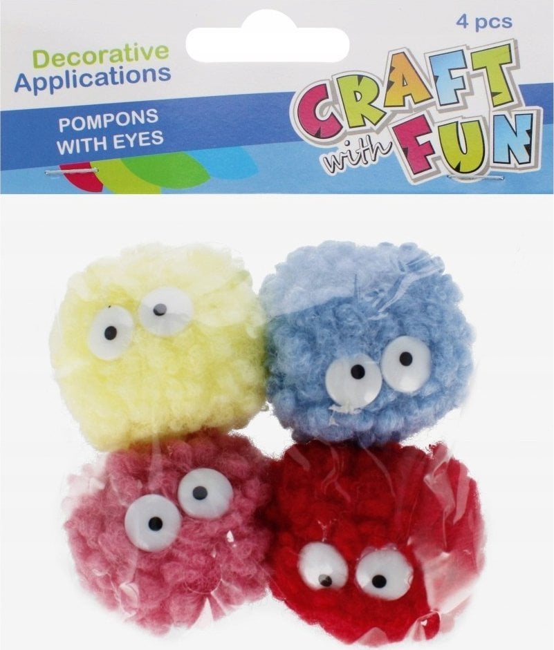 Craft with Fun OZDOBA DEK POMPON Z OCZAMI 4SZT 5CM MIX 12/144