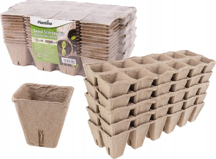 Zestaw 48 kwadratowych doniczek do rozsad 6cm + 5 paletek