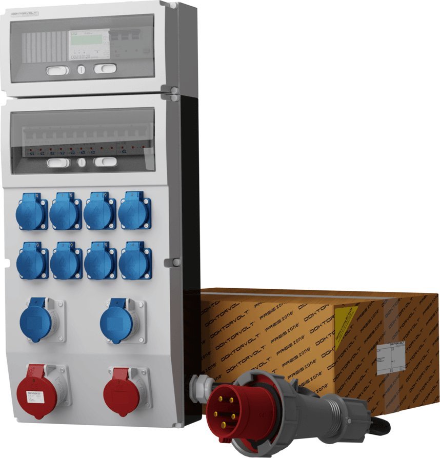 Doktorvolt Rozdzielnica budowlana eXT-S/FI 32A 16A kempingowe 2x16A 8x230V + licznik 3 fazowy z kablem SKH