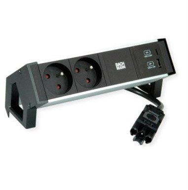 BACHMANN DESK2 ALU BLACK 2xUTE 1xUSB A&C 22W 0.2m GST18