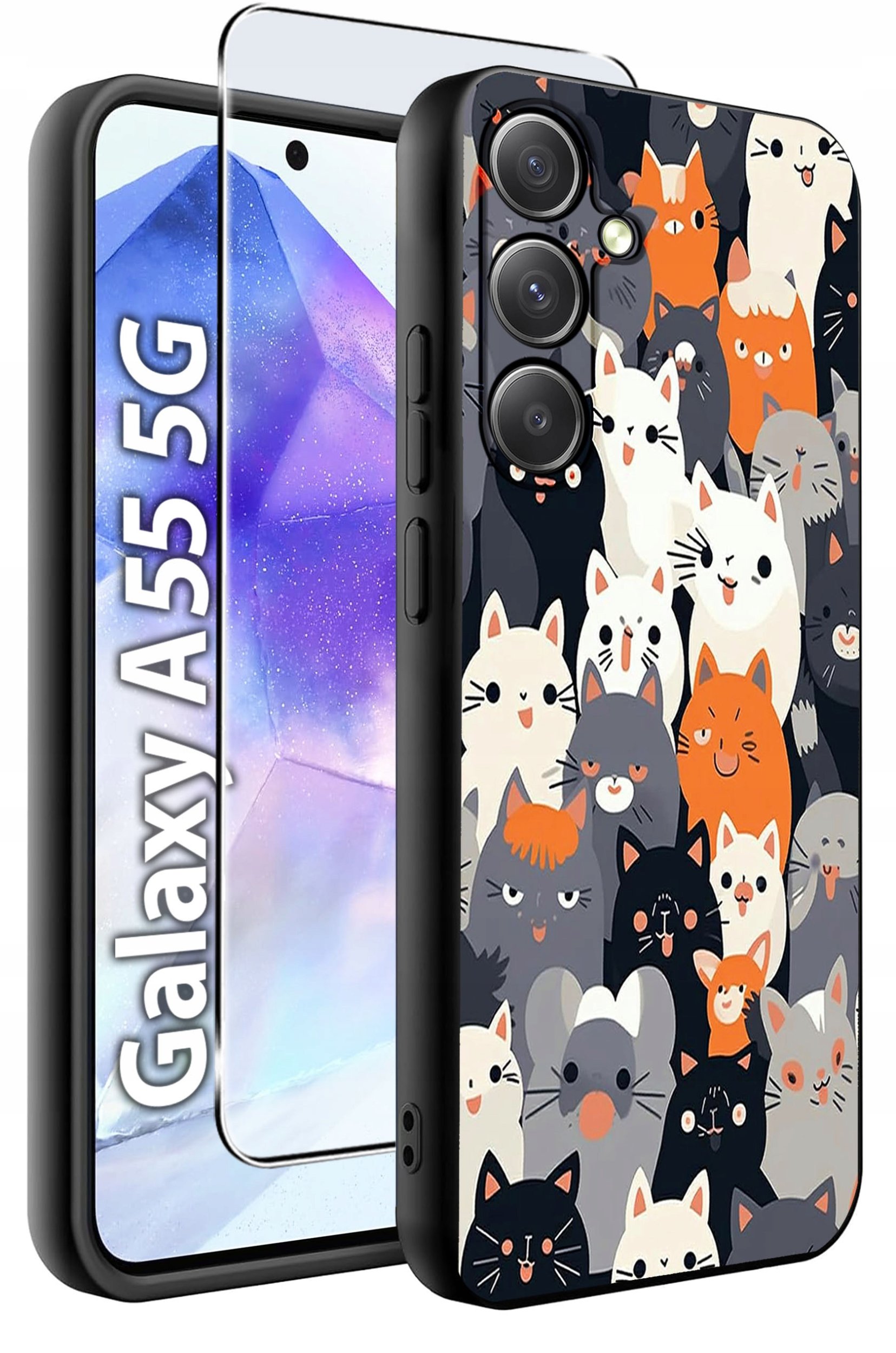 ETUI do Samsung A55 5G WZORY | SILIKONOWE MATT CASE + SZKŁO HARTOWANE 9H