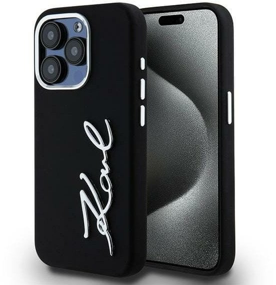 Etui Karl Lagerfeld Silicone Metal Script Logo do iPhone 15 Pro Max czarny