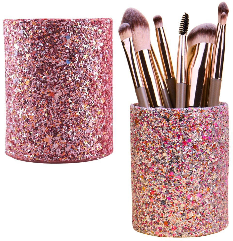 Pojemnik Kubek Na Pędzle I Akcesoria Brokatowy Różowy