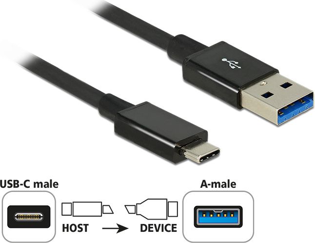 Kabel USB Digitus USB-A - USB-C 1 m Czarny (83983)