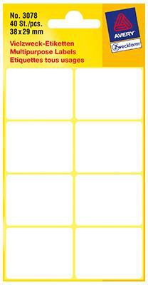 Avery Zweckform Białe minietykiety do opisywania ręcznego; 40 etyk./op., 38 x 29 mm, białe (4004182030783)
