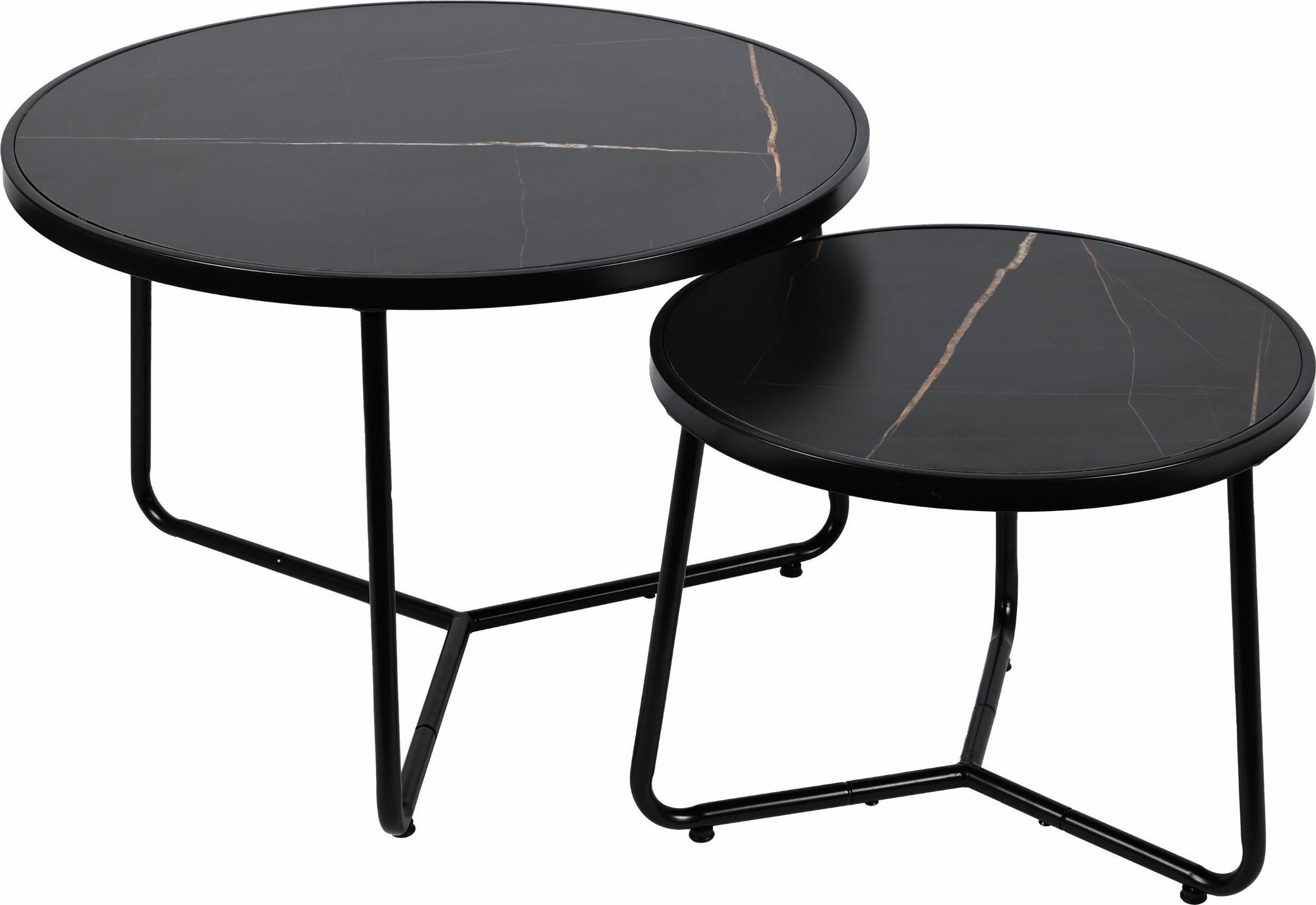 kontrast Stoliki kawowe okrągłe Zestaw stolików loft fi 70x39 fi 50x47 czarny marmur ze złotą żyłką