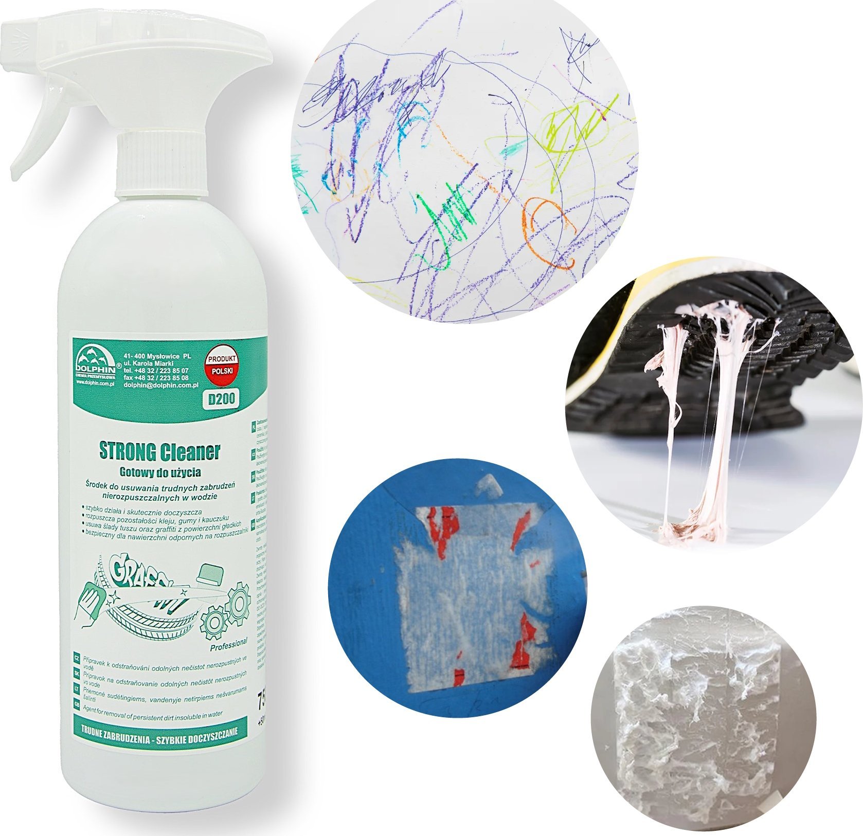 Dolphin STRONG CLEANER DO USUWANIA SADZY TUSZU NAKLEJEK GRAFFITI GUMY KLEJU 750ML