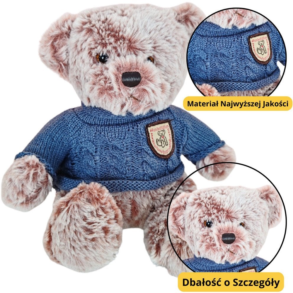 Pluszowa Maskotka Przytulanka Miś Szary Niebieski Sweterek 21cm