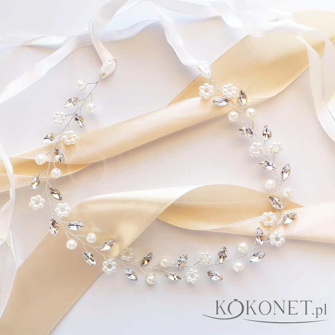 KOKONET Wianek GAŁĄZKA ślubna srebrna perły kryształki HIT