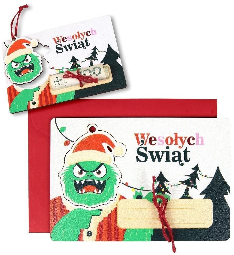 Karnet drewniany Boże Narodzenie Grinch