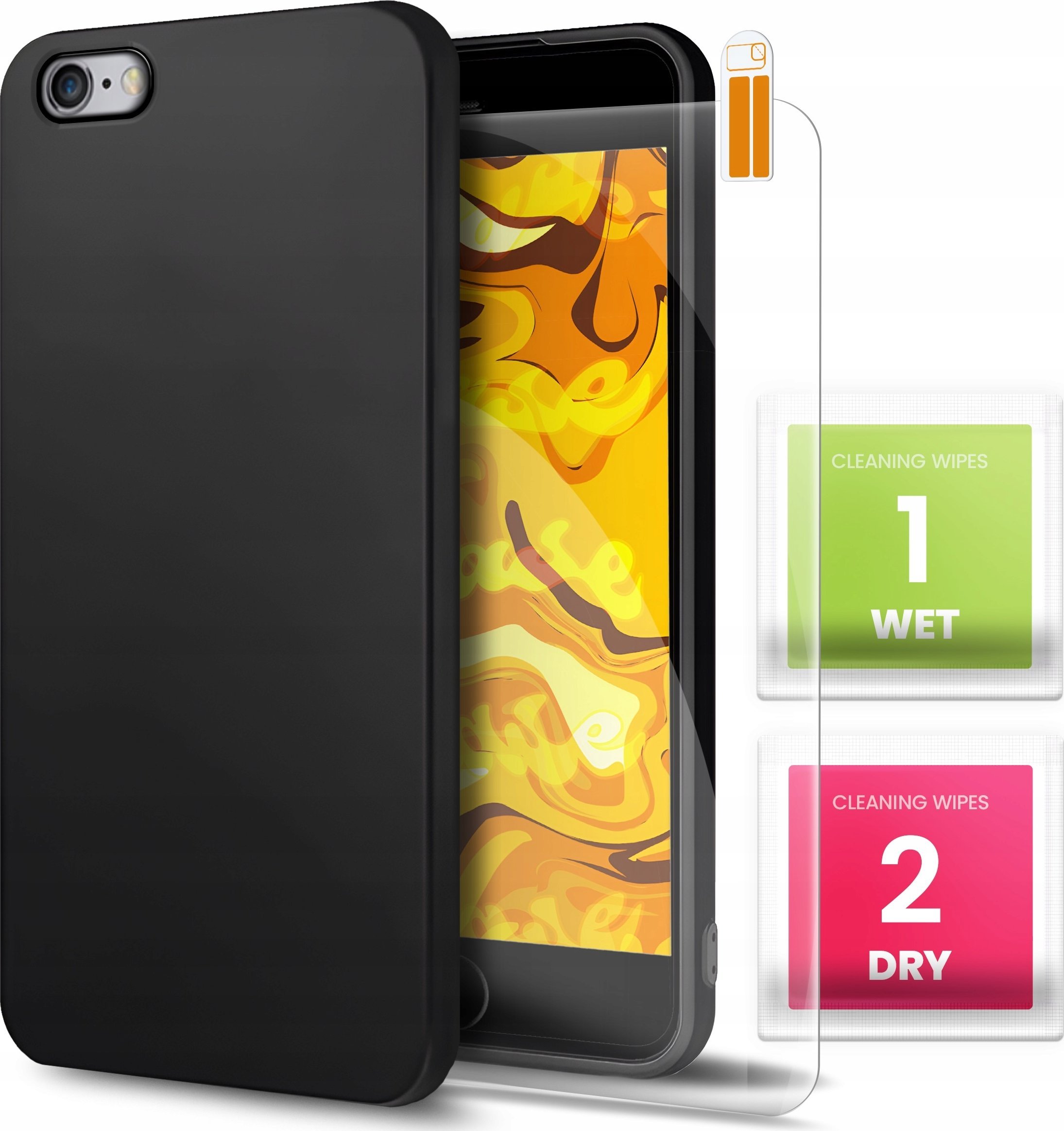 Hello Case Etui do Apple iPhone 6 / 6S (Czarne, Matowe, Obudowa Slim) SZKŁO 9H