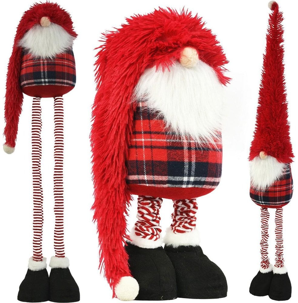 Dekoracja świąteczna SASKA CHRISTMAS Gnom dekoracyjny na teleskopach 38-88CM czerwony