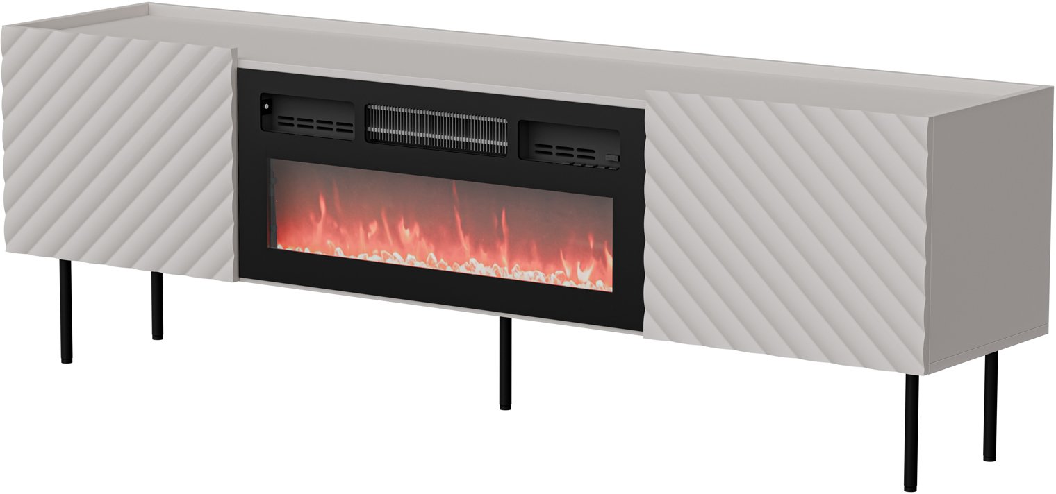 Szafka RTV LUCCA 180x40x59 kaszmir + kominek czarny