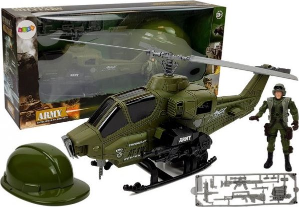 Figurka Lean Sport Zestaw Wojskowy - Helikopter, Hełm i Żołnierz (7877)