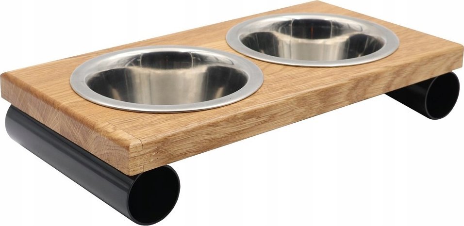 NISKI DREWNIANY BUFET STOJAK NA 2 MISKI DLA KOTA KOTKÓW PSA 31,5x16,5x6cm