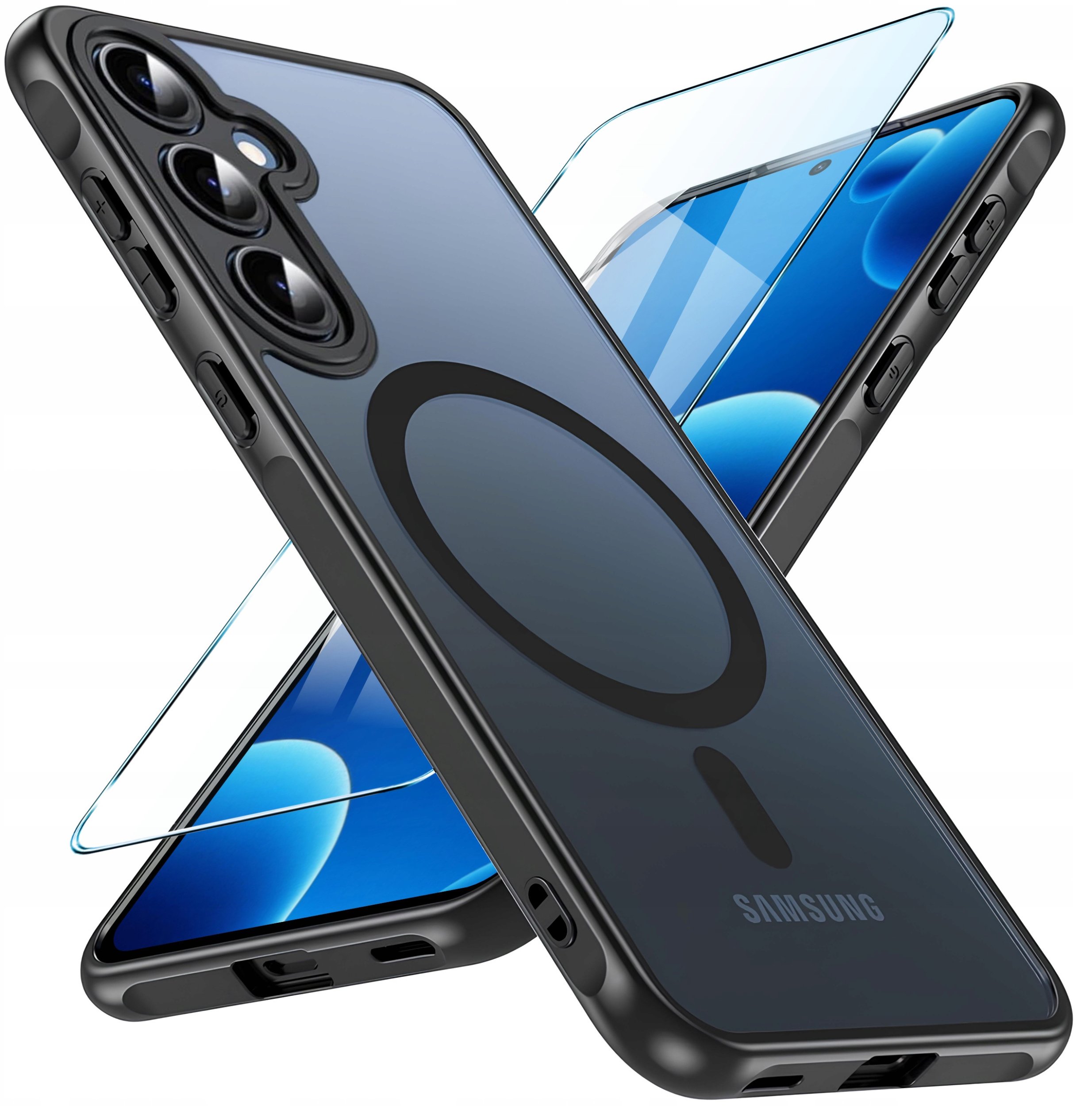 Etui Magnetyczne Matowe CZARNE do Samsung S24 |do MagSafe TRWAŁE + Szkło