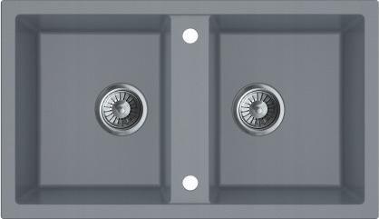 Zlewozmywak Milo 2-komorowy granitowy Bravo 76 x 44 cm szary