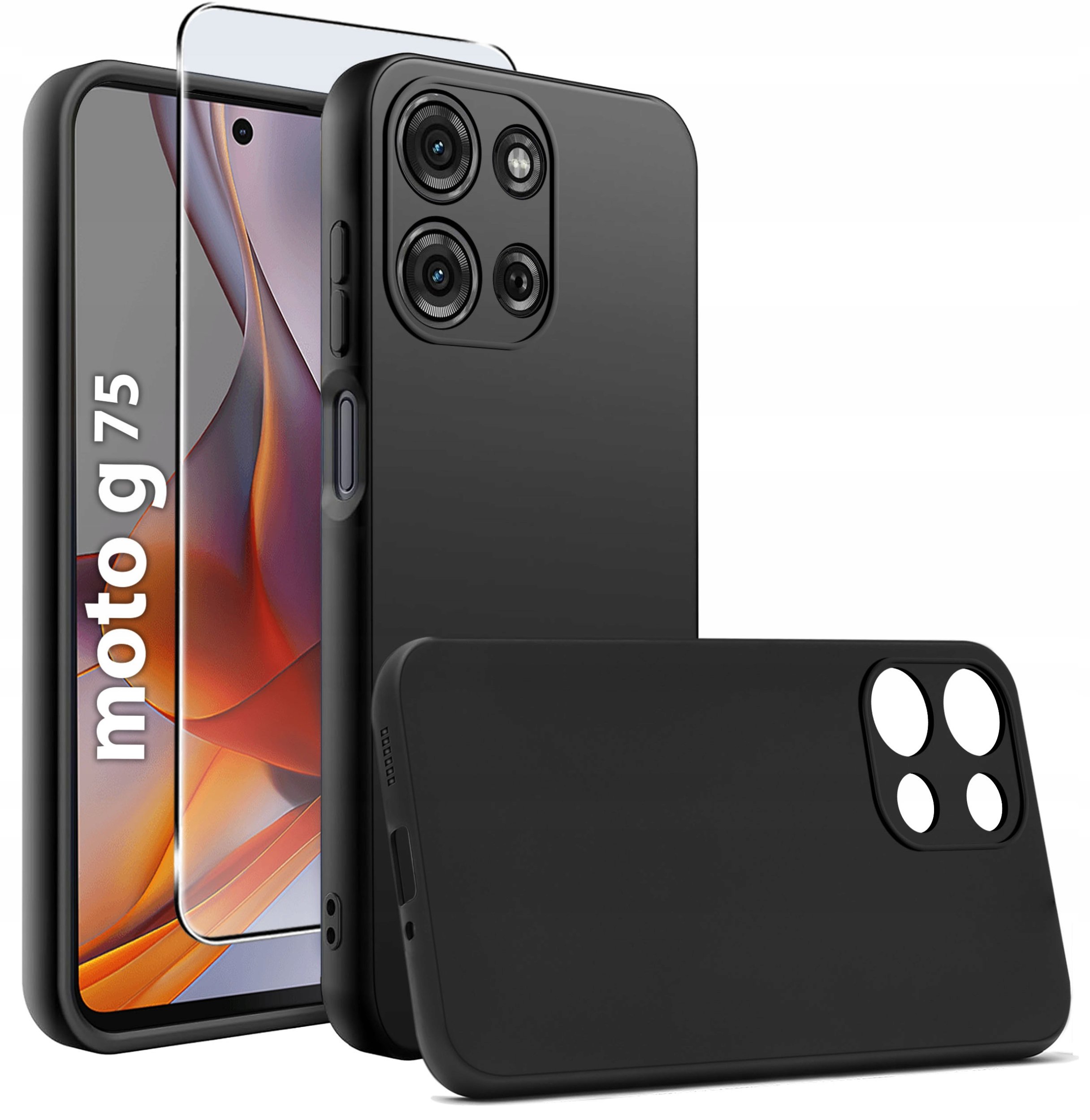 Etui do Motorola G75 5G CASE Gumowe CZARNE Matowe Silikon Slim + SZKŁO 9H