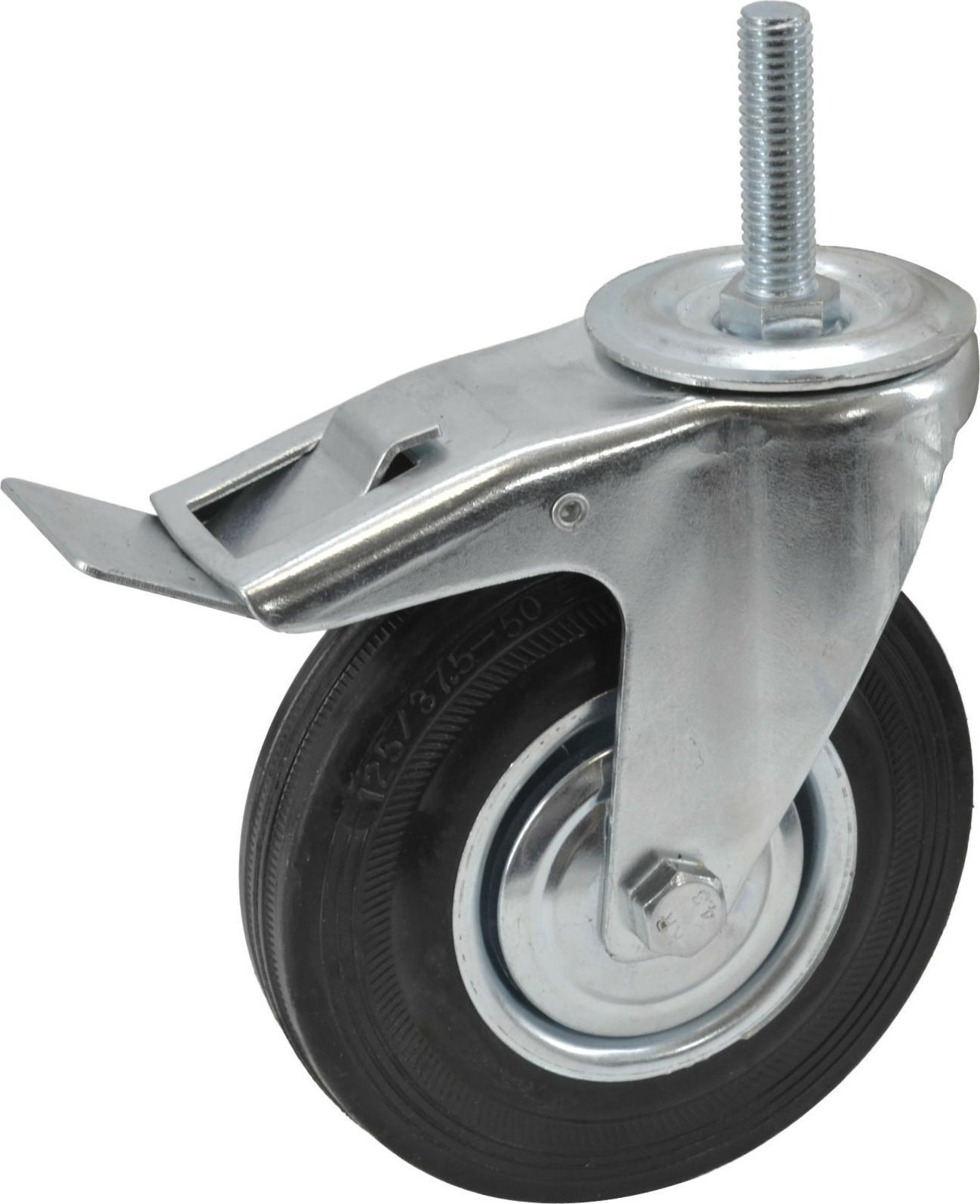 AWTools AWTOOLS KOŁO SKRĘTNE CZARNA GUMA HAMULEC TRZPIEŃ GWINTOWANY 125mm