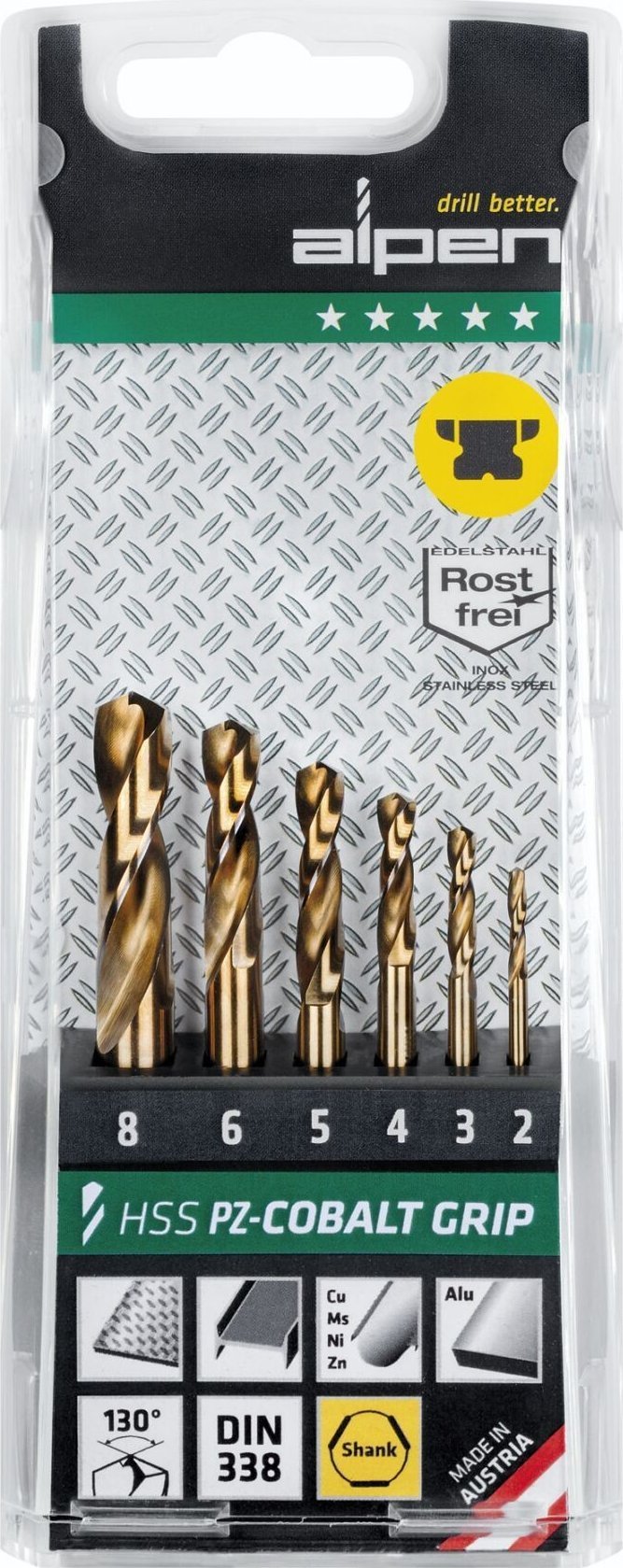 Wiertło Alpen Alpen Cassette PZ HSS Cobalt 1897 3-kant TM 6, 6-pcs.