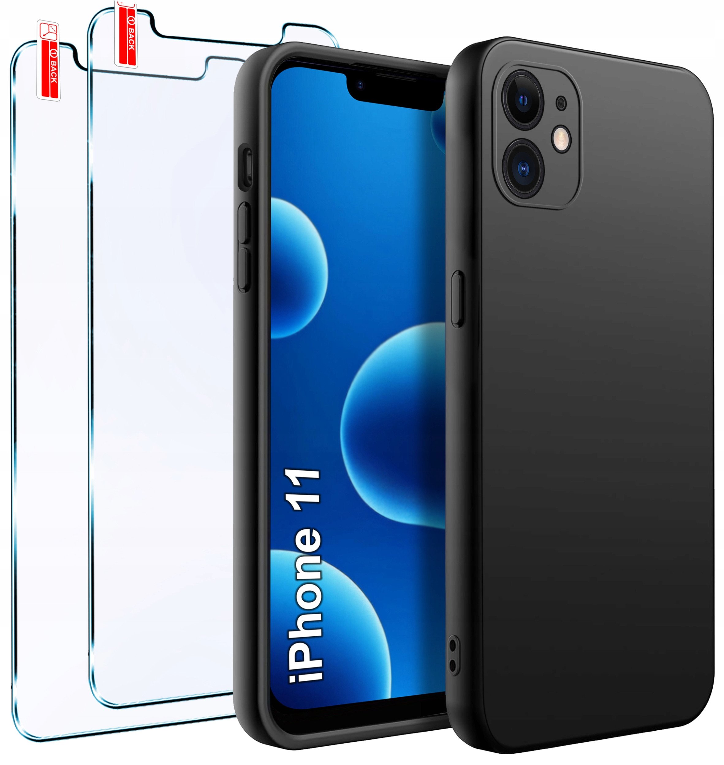 ZESTAW Etui do iPhone 11 | Matowe Czarne Silikon Slim + 2 SZTUKI SZKŁO