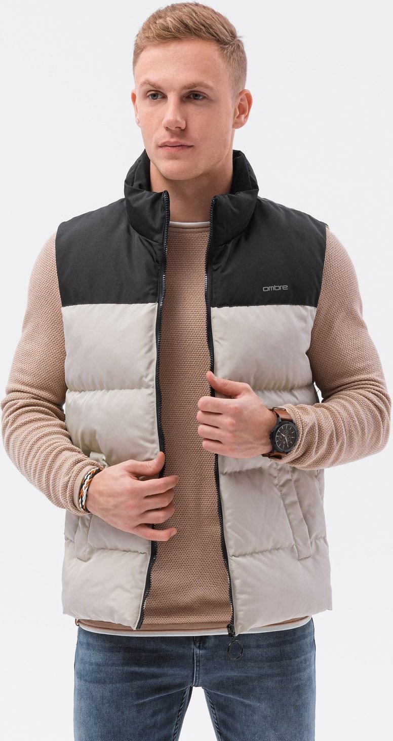 Ombre Bezrękawnik męski pikowany V36 - beżowy L/XL