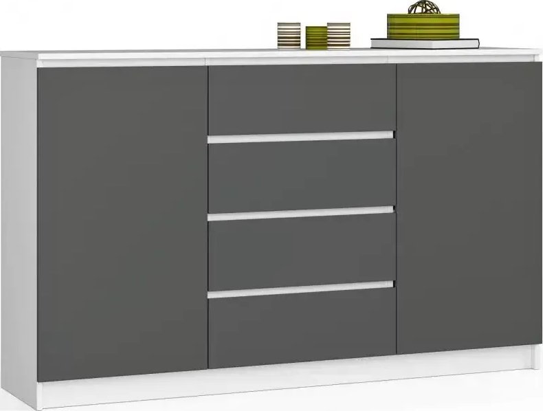 Elior Długa komoda z gładkim frontem biały + grafit - Gambi 3X