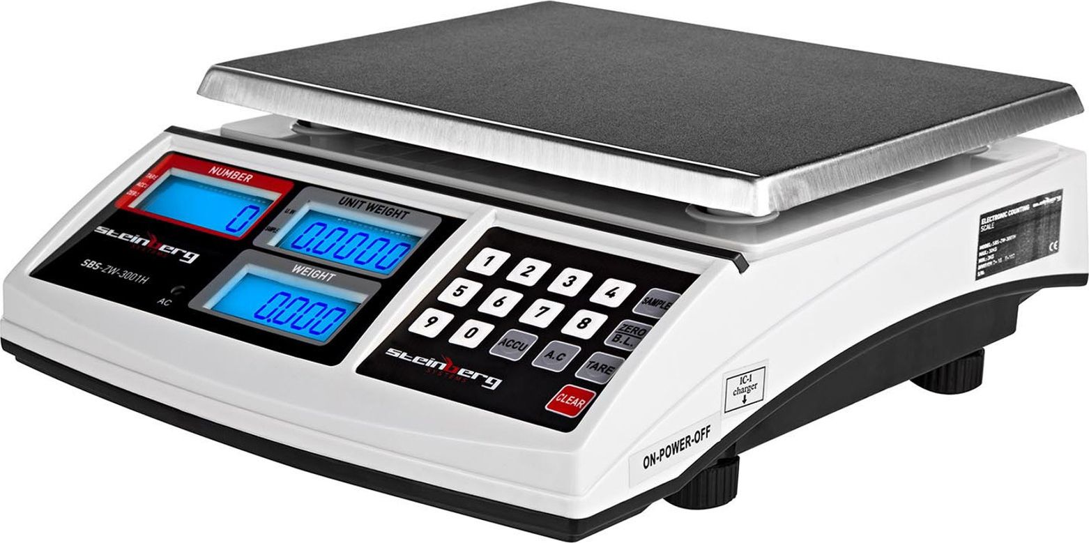 Steinberg Waga kontrolna zliczająca sztuki SBS-ZW-3001H LCD do 30kg Waga licząca cenowa SBS-ZW-3001H LCD do 30kg