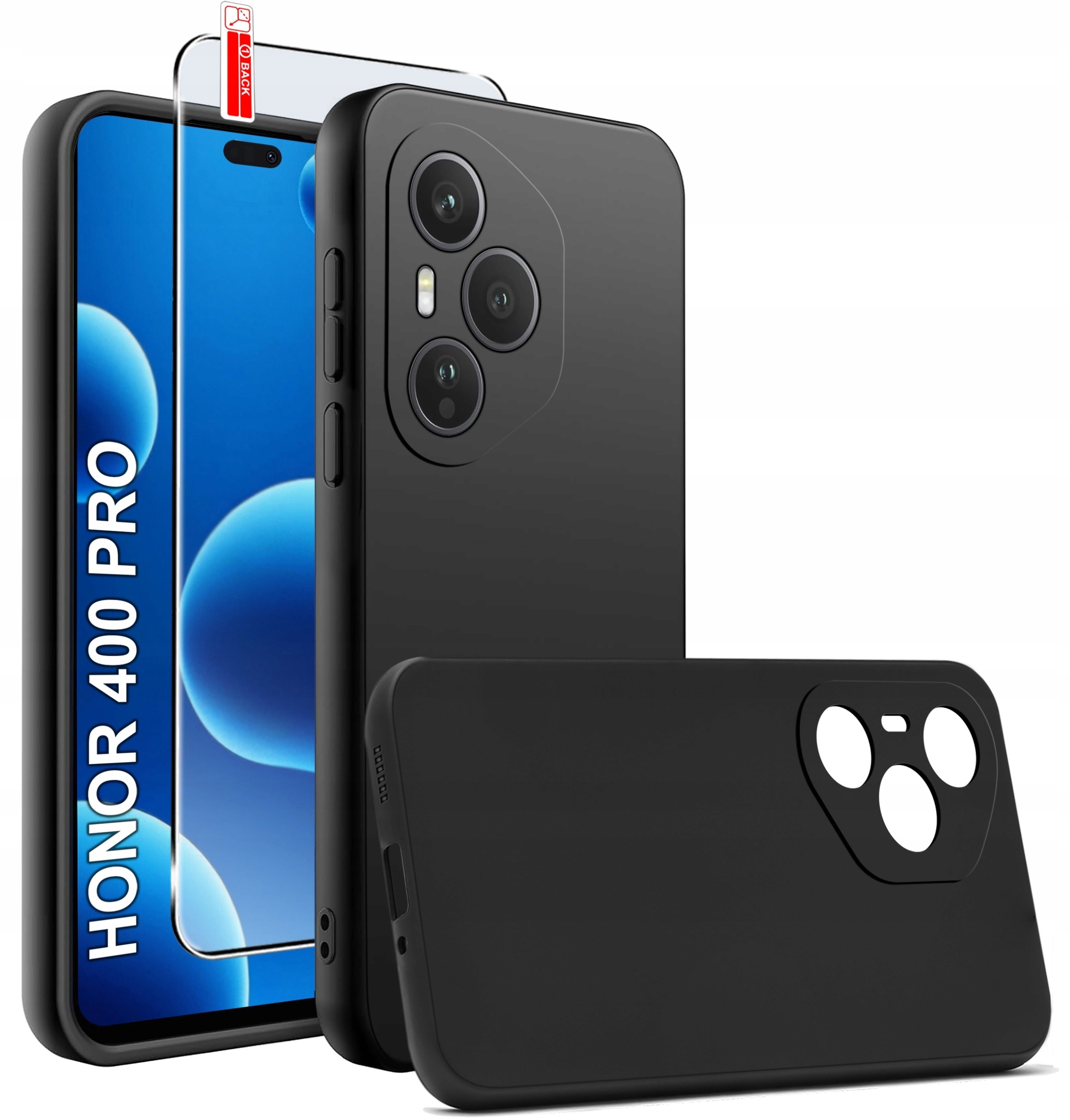 krainaGSM Etui Czarny matowy silikon do Honor 400 Pro + SZKŁO 9H